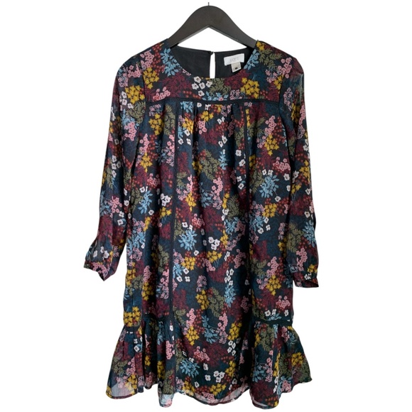 Loft Outlet Dress Sz XS Floral Pattern 3/4 Sheer Sleeves Lined Lightweight - Picture 1 of 6